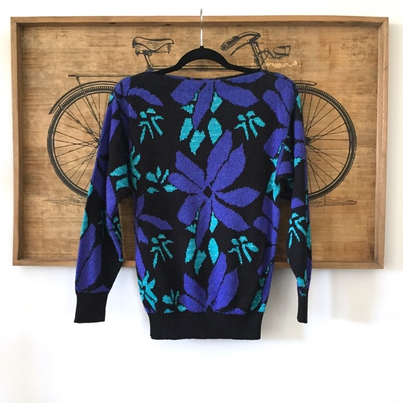Vintage Sweaters - Vintage 80s Sparkle Floral Sweater Vintage Sweaters - Vintage 80s Sparkle Floral Sweater